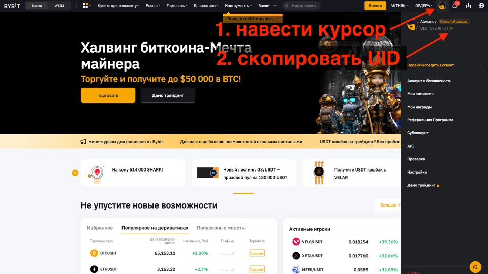 Где найти UID в веб-версии Bybit